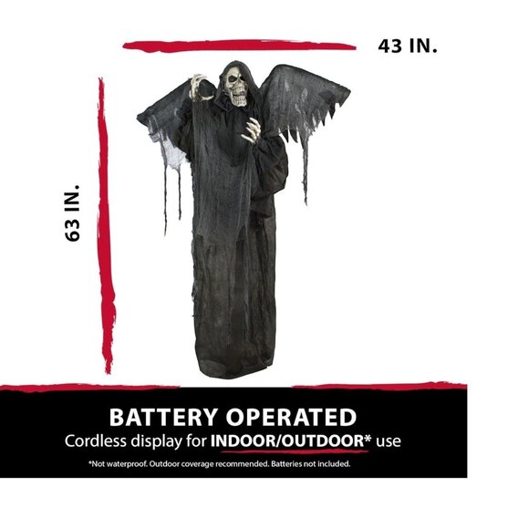 Life-Size 5.25 ft Animatronic Skeleton Reaper with Wings with Lights and Sound - Picture 4 of 5